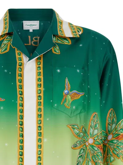 Shop Casablanca Multicolor Shirt All Over Printed In Silk Man In Green