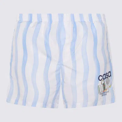 Shop Casablanca White And Blue Shorts In Blue Wave