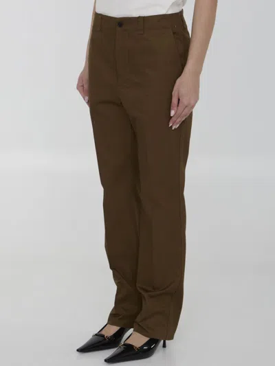 Shop Saint Laurent Pants In Cotton Twill In Brown