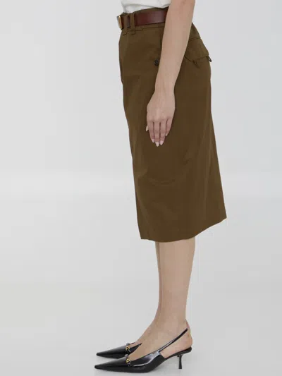 Shop Saint Laurent Twill Pencil Skirt In Brown