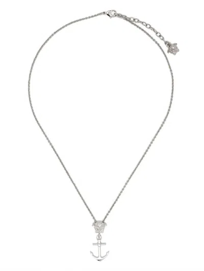 Shop Versace Nautical Meduca Necklace In Grey