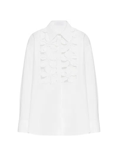Shop Valentino Embroidered Compact Poplin Shirt In White