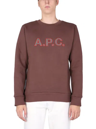 Shop Apc A.p.c. Sweatshirt With Embroidered Logo In Brown