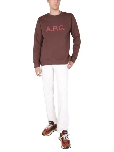 Shop Apc A.p.c. Sweatshirt With Embroidered Logo In Brown