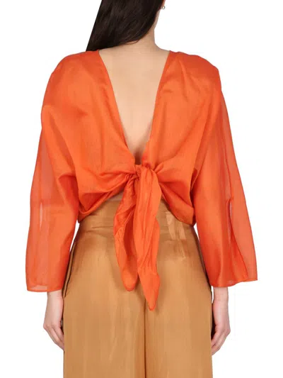 Shop Alberta Ferretti Cotton And Silk Shirt In Orange