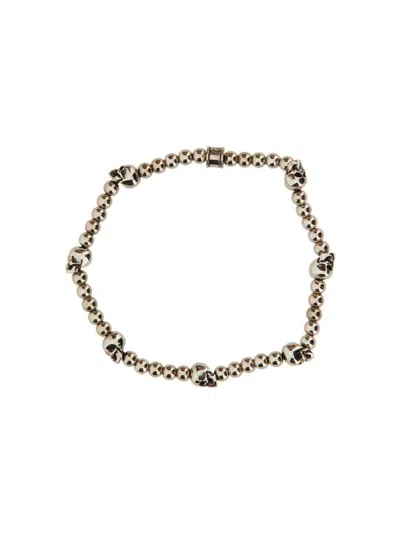 Shop Alexander Mcqueen Bracelet With Beads And Skulls In Silver