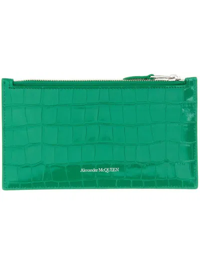 Shop Alexander Mcqueen Flat Wallet With Zipper In Green