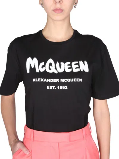 Shop Alexander Mcqueen Graffito Logo Print T-shirt In Black