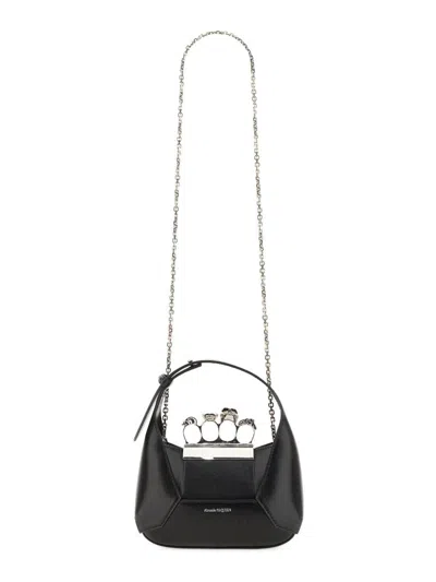 Shop Alexander Mcqueen Jewelled Mini Hobo Bag In Black