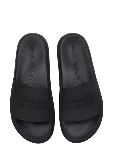 Shop Alexander Mcqueen Rubber Slide Sandals In Black