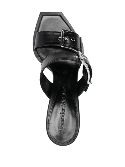 Shop Alexander Mcqueen Punk Double Buckle Leather Sandals In 1081