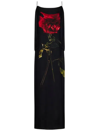 Shop Alexander Mcqueen Shadow Rose Long Dress In Black