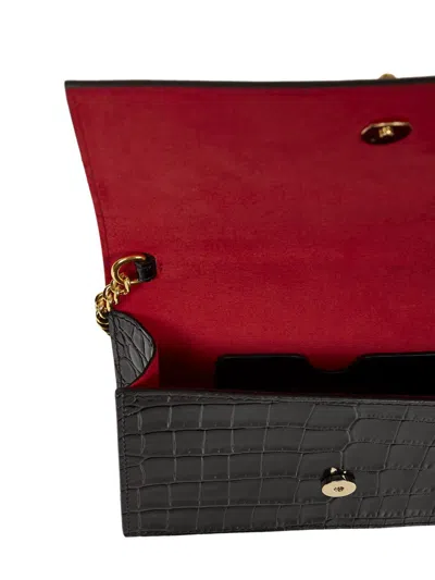 Alexander Mcqueen Skull Small Embossed Croc Leather Crossbody Bag In Black