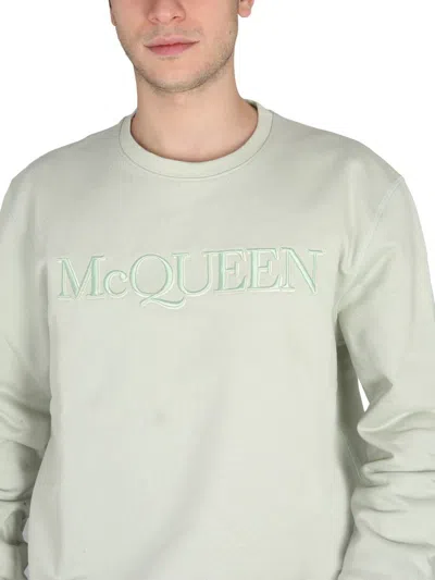 Shop Alexander Mcqueen Sweatshirt With Logo Embroidery In Green