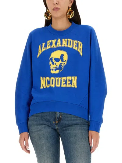 Shop Alexander Mcqueen Varsiity Skull Sweatshirt In Blue