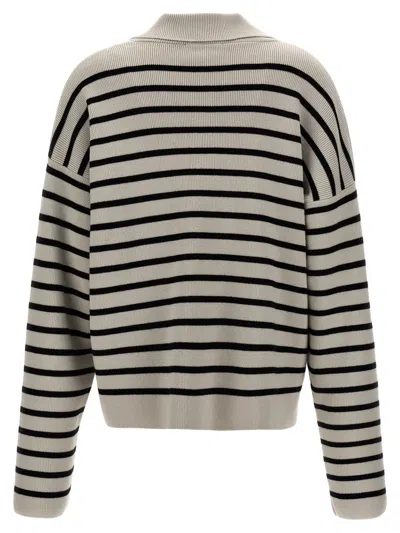 Shop Ami Alexandre Mattiussi Ami Paris Striped Polo Sweater In White/black
