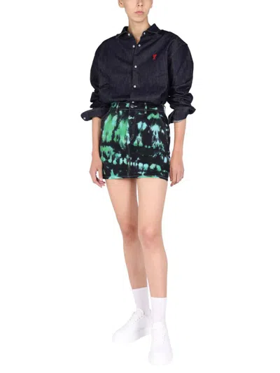 Shop Ami Alexandre Mattiussi Ami Paris Tie Dye Print Skirt In Multicolour