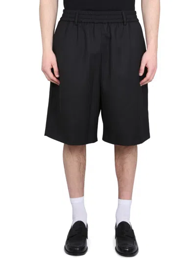 Shop Ami Alexandre Mattiussi Ami Paris Wool Blend Bermuda Shorts In Black