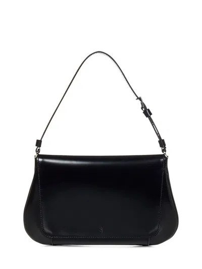 Shop Amina Muaddi Ami Leather Shoulder Bag In Black