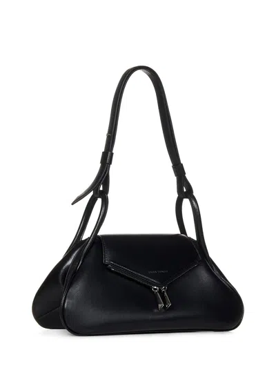 Shop Amina Muaddi Gemini Leather Shoulder Bag In Black