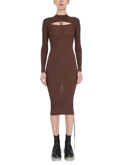 Shop Andreädamo Andreādamo Dress With Cut Out Detail In Brown