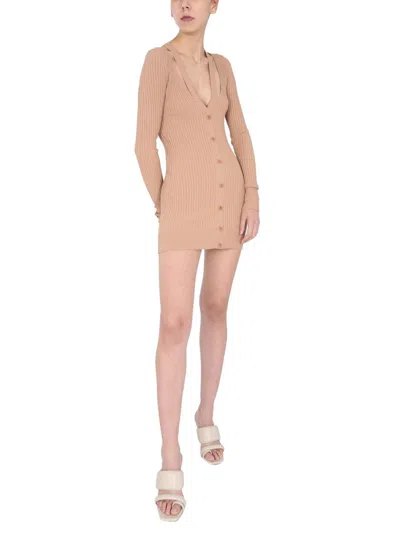 Shop Andreädamo Andreādamo Ribbed Sweater With Cut Out Detail In Nude