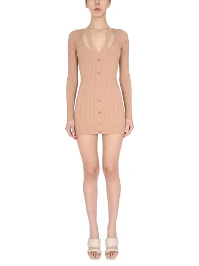 Shop Andreädamo Andreādamo Ribbed Sweater With Cut Out Detail In Nude