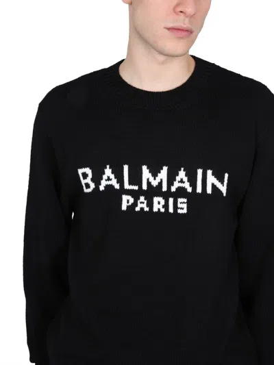Shop Balmain Jersey With Logo Inlay In Black