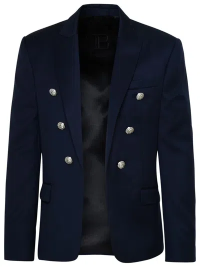 Shop Balmain Navy Jersey Blazer In Blue