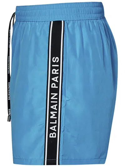 Shop Balmain Paris Swimsuit In Clear Blue
