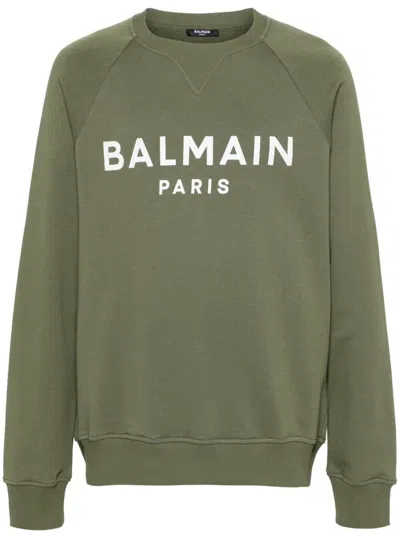 Shop Balmain Sweaters In Kaki/blanc