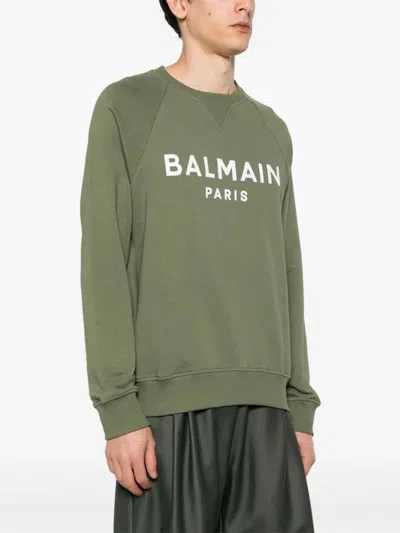 Shop Balmain Sweaters In Kaki/blanc