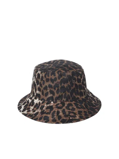 Shop Barbour X Ganni Leopard Canvas Bucket Hat In Brown