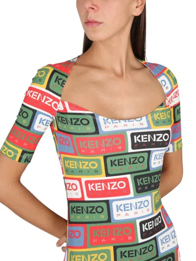 Shop Kenzo Bodycon Dress ' Labels' In Multicolour