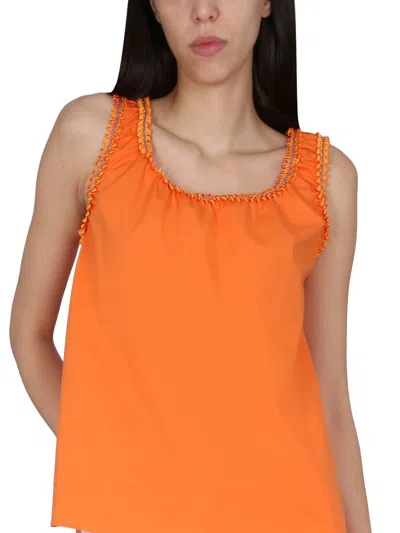 Shop Boutique Moschino Cotton Tops. In Orange