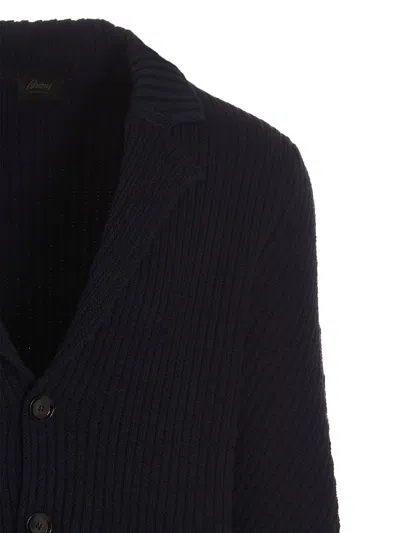 Shop Brioni Knitted Cardigan In Blue