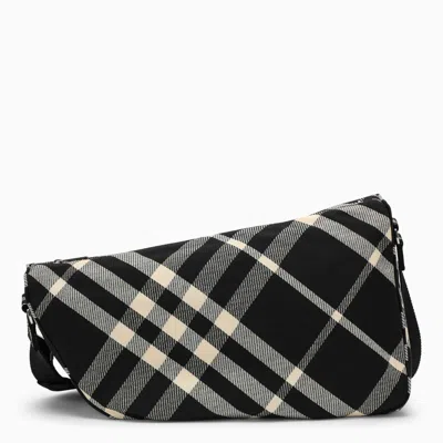 Shop Burberry Shield Large Messenger Bag Black/calico Cotton Blend With Check Pattern