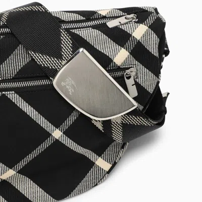 Shop Burberry Shield Large Messenger Bag Black/calico Cotton Blend With Check Pattern