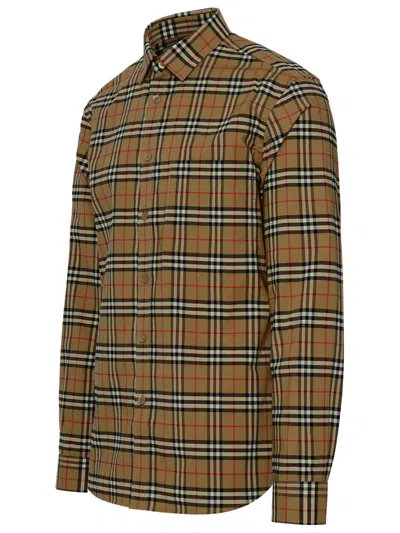 Shop Burberry Slim Fit Shirt With Oversize Check Pattern In Beige