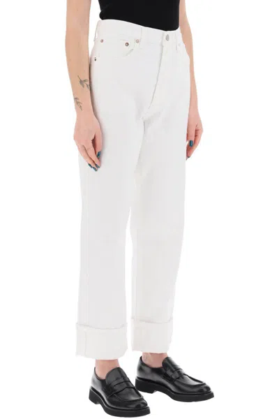 Shop Agolde Ca Straight Jeans With Low Crotch Fran In Bianco
