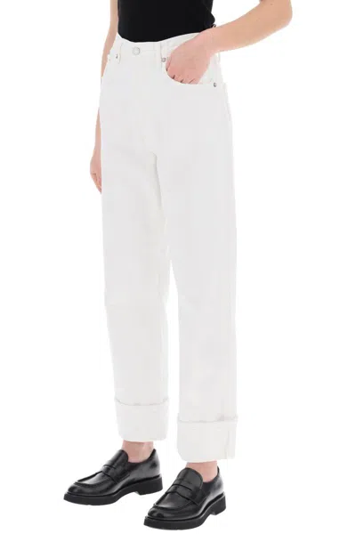 Shop Agolde Ca Straight Jeans With Low Crotch Fran In Bianco