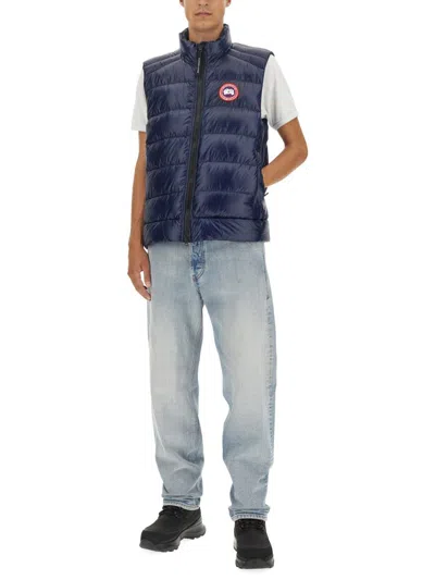 Shop Canada Goose Down Vest With Logo Patch In Blue
