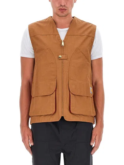 Shop Carhartt Wip Vests With Logo In Brown