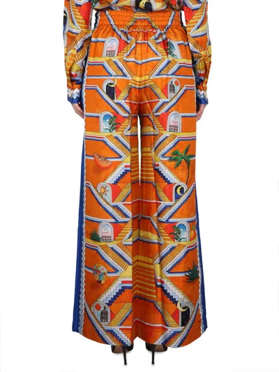 Shop Casablanca Escalier Print Pants In Multicolour