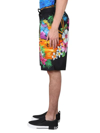 Shop Dolce & Gabbana Bermuda Shorts With Hawaii Print In Black