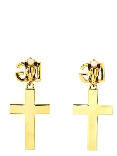 Shop Dolce & Gabbana Cross Logo Earrings In Gold