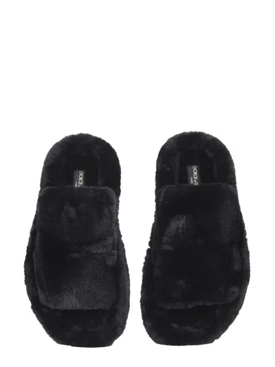 Dolce & Gabbana Fur Sandals In Black