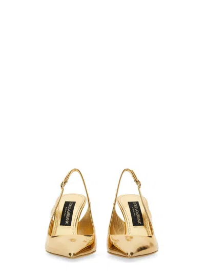 Shop Dolce & Gabbana Leather Sling Back In Gold