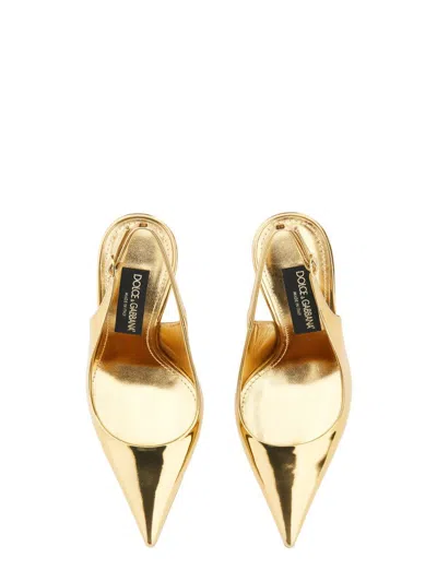 Shop Dolce & Gabbana Leather Sling Back In Gold