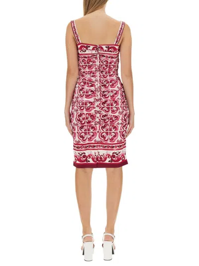 Shop Dolce & Gabbana Majolica Print Dress In Fuchsia